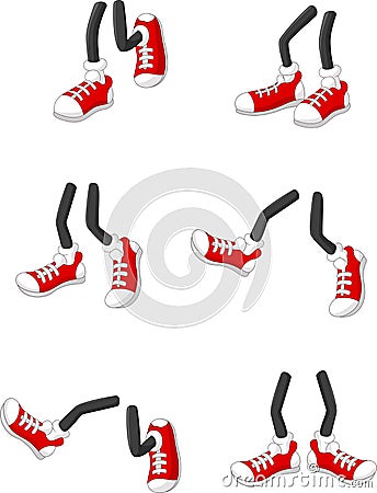 Cartoon walking feet on stick legs in various positions Vector Illustration