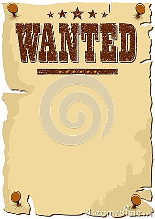 Cartoon WANTED Poster, Wild West template, with copy space for description Vector Illustration