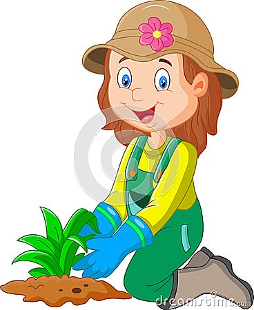 Cartoon she was plants in the garden Vector Illustration