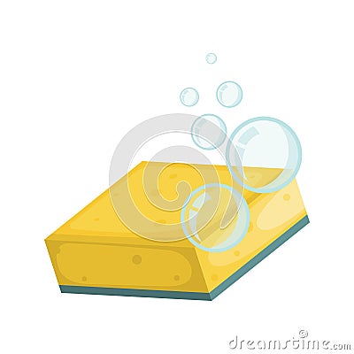 Cartoon washing dish yellow sponge . Vector Illustration