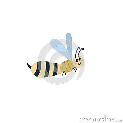 Cartoon wasp with stripes. Honey bee cute character. Vector illustration Vector Illustration