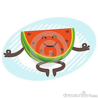 Cartoon Watermelon Character in a meditative pose Vector Illustration