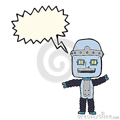 cartoon waving robot with speech bubble Stock Photo