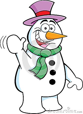 Cartoon Waving Snowman Vector Illustration