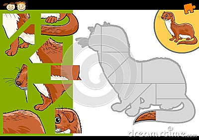 Cartoon weasel jigsaw puzzle game Vector Illustration