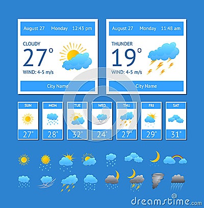 Cartoon Weather Color Element Set. Vector Vector Illustration