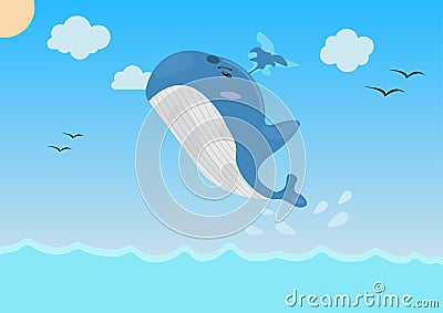 Cartoon whale jumping in the sea. Vector. Illustration. Vector Illustration