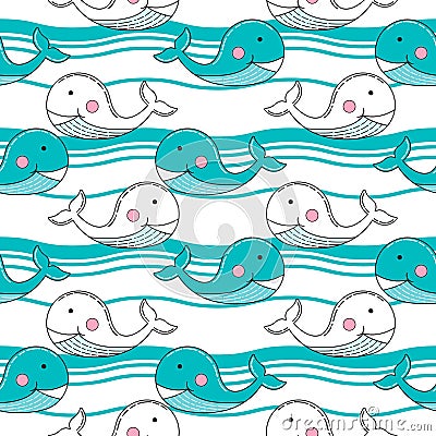 Cartoon whale pattern Vector Illustration