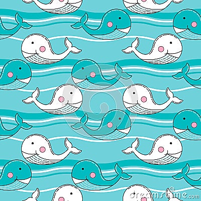 Cartoon whale pattern Vector Illustration