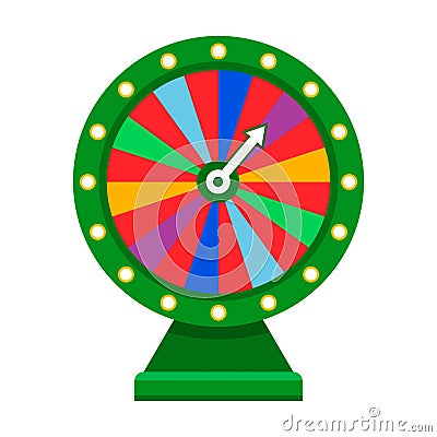 Cartoon wheel fortune lottery design element. Spinning lucky fortune isolated on white. Vector illustration Vector Illustration