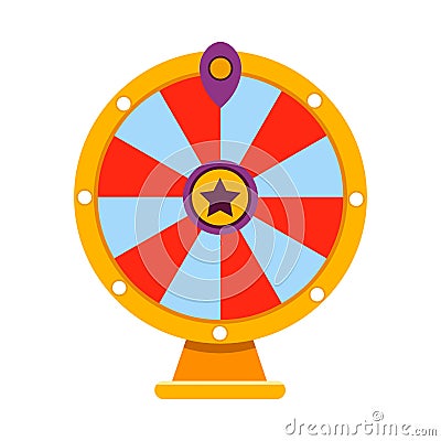 Cartoon wheel fortune lottery design element. Spinning lucky fortune isolated on white. Vector illustration Vector Illustration