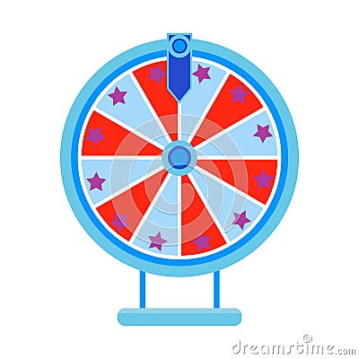 Cartoon wheel fortune lottery design element. Spinning lucky fortune isolated on white. Vector illustration Vector Illustration