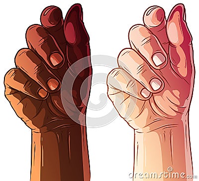 Cartoon white and black human hands vector set Vector Illustration