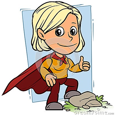 Cartoon girl character in red superhero cape Vector Illustration