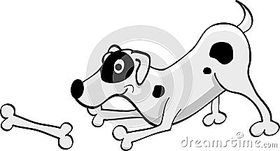 Cartoon white dotted dog playing with a bone Stock Photo