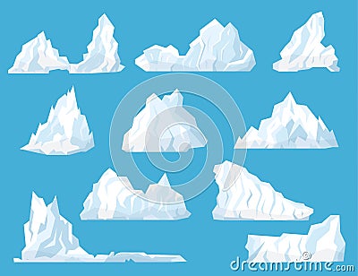 Cartoon White Floating Iceberg Icon Set. Vector Vector Illustration