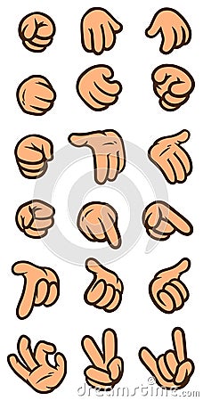 Cartoon white hand gesture vector icon set Vector Illustration