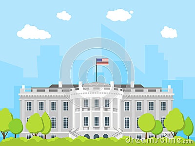 Cartoon White House Building. Vector Vector Illustration