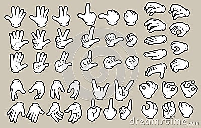 Cartoon white human hands in gloves gesture set Vector Illustration