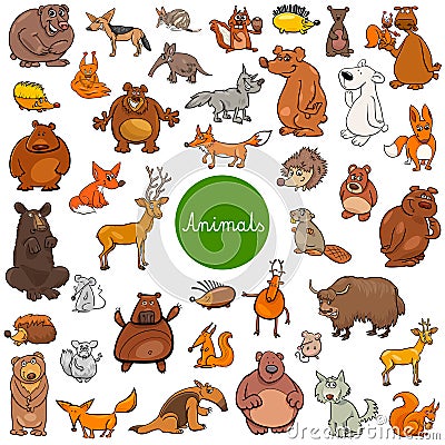 Cartoon wild animal characters big set Vector Illustration