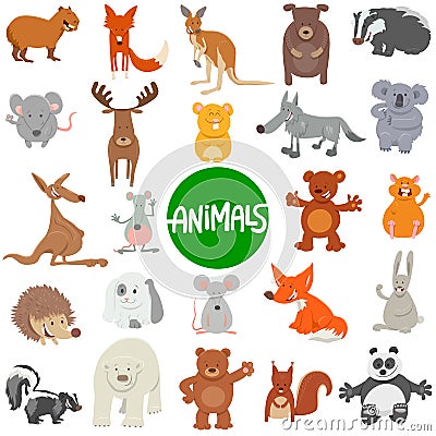 Cartoon wild animal characters large set Vector Illustration