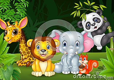 Cartoon wild animal in the jungle Vector Illustration