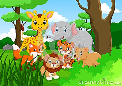 Cartoon wild animal in the jungle Cartoon Illustration