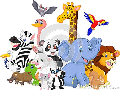 Cartoon wild animals background Vector Illustration