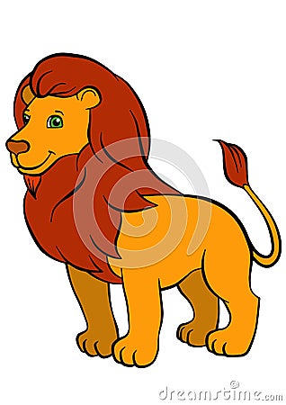 Cartoon wild animals for kids. Cute beautiful lion. Vector Illustration