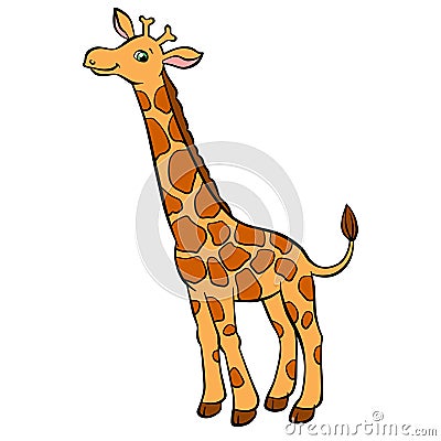 Cartoon wild animals for kids. Little cute spotted giraffe. Vector Illustration