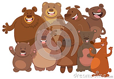 Cartoon wild bears animal characters group Vector Illustration