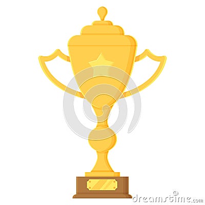 Cartoon winner cup object. Golden trophy with crown. Prize, success, competition, achievement, congratulations concept. Stock Stock Photo