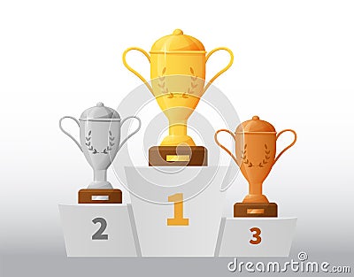 Cartoon winner podium. Game award with 1st 2nd 3rd places. Championship pedestal. Competition or tournament rewards Vector Illustration