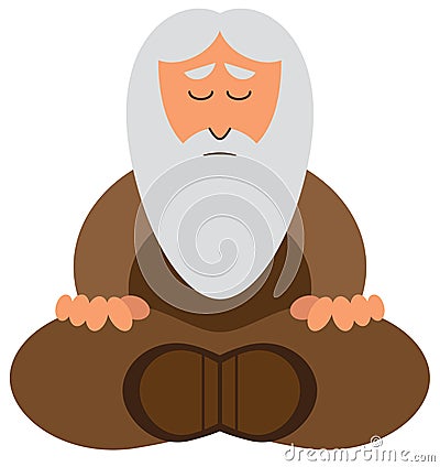 Cartoon Wise Man Meditating Vector Illustration