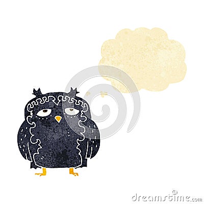 cartoon wise old owl with thought bubble Stock Photo