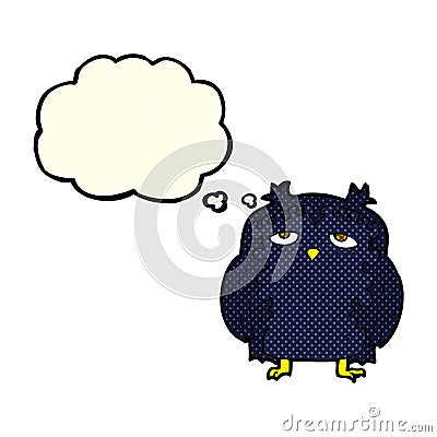 cartoon wise old owl with thought bubble Stock Photo
