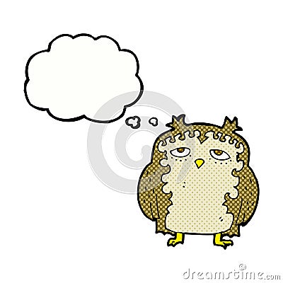 cartoon wise old owl with thought bubble Stock Photo