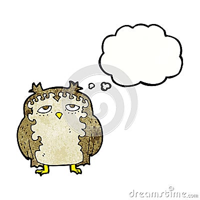 cartoon wise old owl with thought bubble Stock Photo