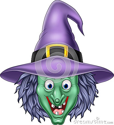 Cartoon witch head isolated on white background Vector Illustration
