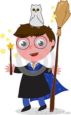 Cartoon wizard boy vector Vector Illustration