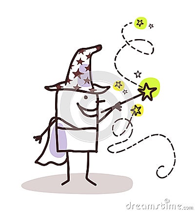 Cartoon Wizard with Magic Wand Vector Illustration