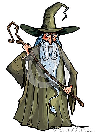 Cartoon Wizard with staff Vector Illustration