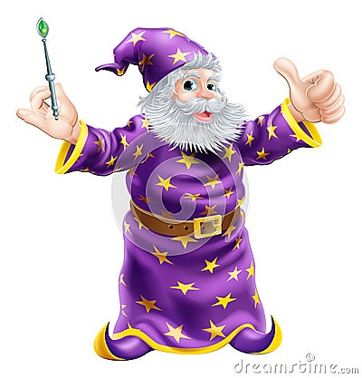 Cartoon Wizard with Wand Vector Illustration