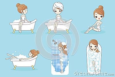 Cartoon woamn is taking bath Vector Illustration