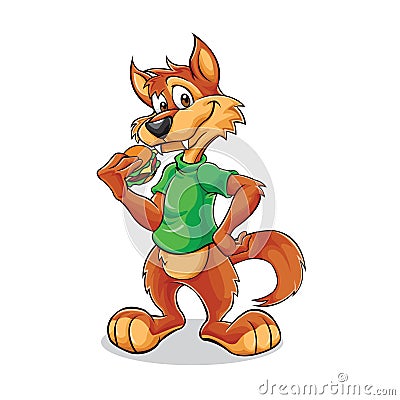 Cartoon wolf with burger Vector Illustration