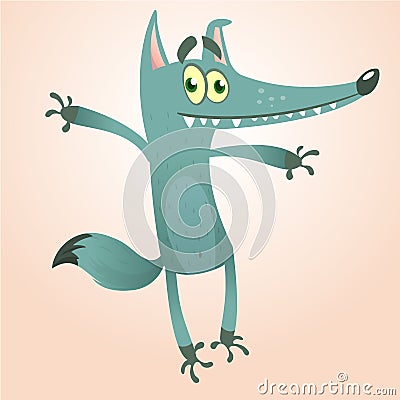 Cartoon wolf character. Vector illustration isolated on white. Icon design Vector Illustration