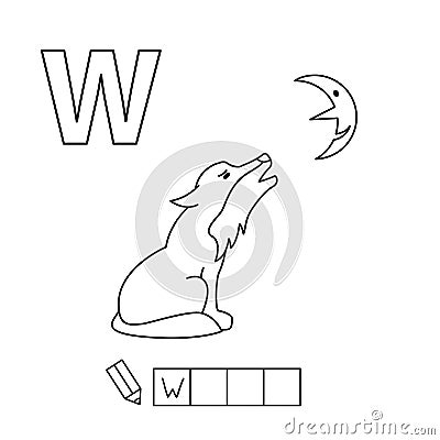 Cartoon Wolf Coloring Pages English Alphabet Vector Illustration