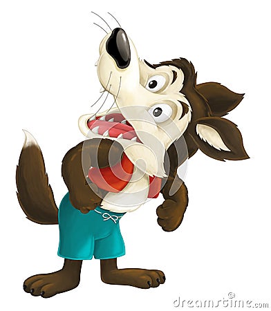 Cartoon wolf standing and looking surprised Cartoon Illustration