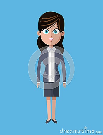 Cartoon woman business gray suit employee Vector Illustration