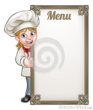 Cartoon Woman Chef Menu Vector Illustration